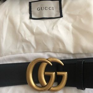 Gucci wide leather belt with double g buckle